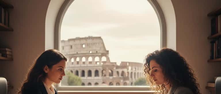 Donna italiana consulta un avvocato penalista in uno studio legale a Roma per denunciare molestie