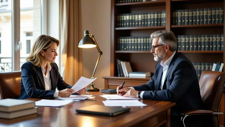 Couple français étudiant des documents de divorce et séparation de corps dans un cabinet d'avocats à Grenoble