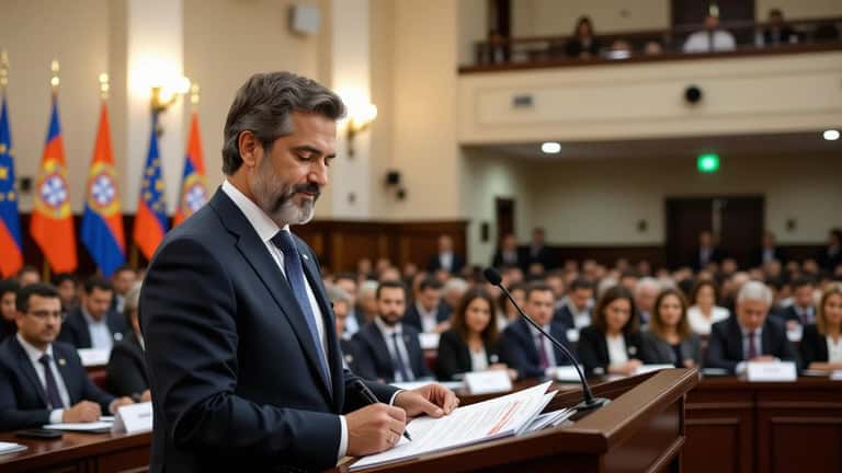 Pedro Santana Lopes assina ficha de filiação no 43.º Congresso do PSD em Sangalhos, junho de 2026