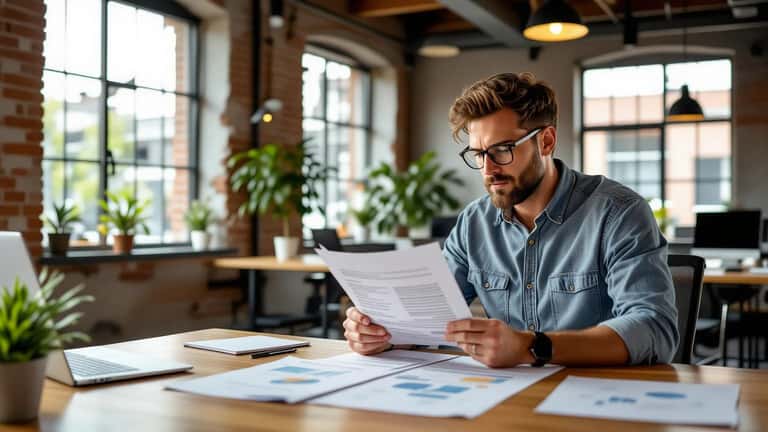 Starter in Eindhoven bekijkt zijn businessplan voor een Qredits-microkrediet aanvraag