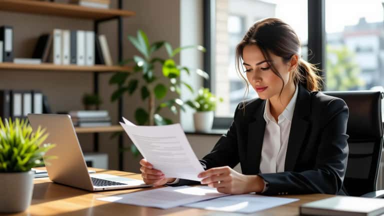 HR manager in Augusta Georgia reviewing final paycheck deductions at desk, termination letter visible