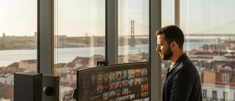 Especialista de IT português em co-working em Lisboa a analisar a nova estratégia Xbox da Microsoft