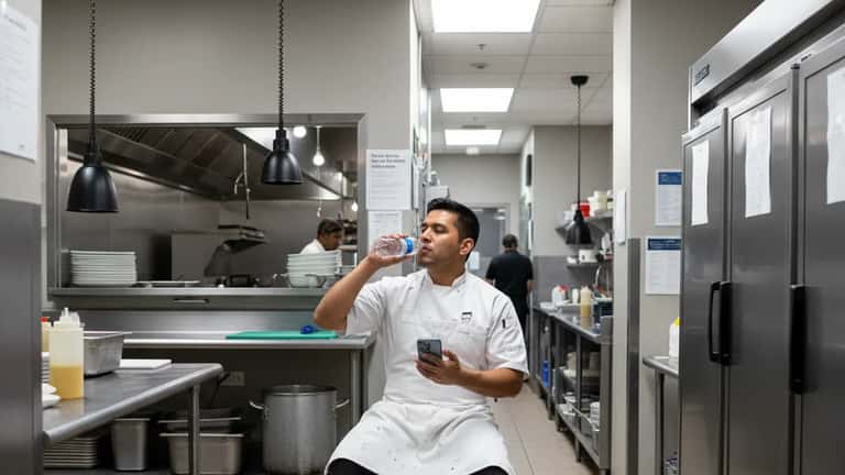 Portland Oregon retail worker taking a duty-free meal break in a store break room