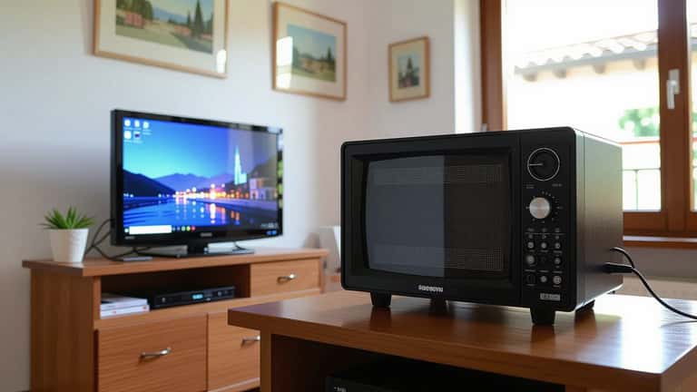 Tecnico elettronico misura segnale DVB-T2 con analizzatore di spettro in appartamento italiano