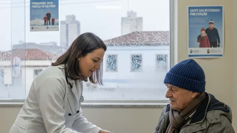 Médico clínico geral em Porto Alegre orientando paciente idoso sobre proteção no frio