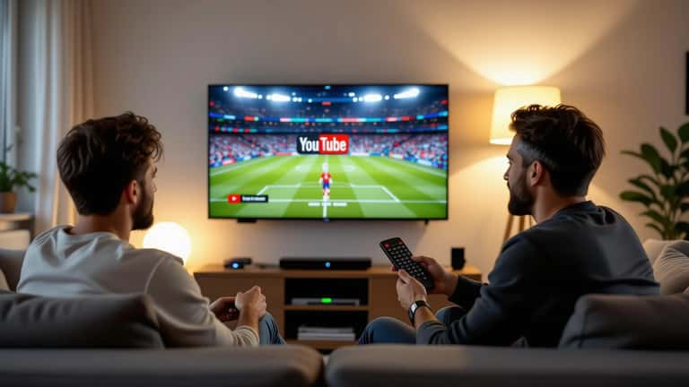 Homem a configurar Smart TV para ver Arsenal vs Betis em streaming no apartamento em Lisboa