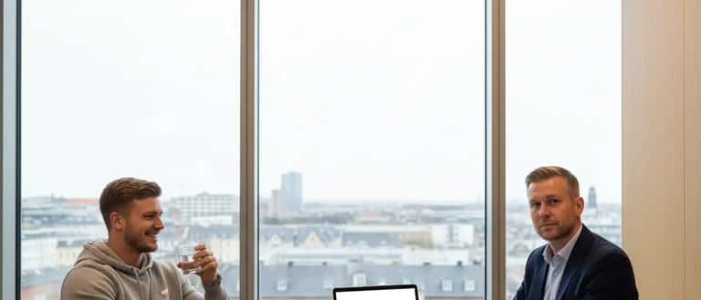 Ung dansk fodboldspiller til juridisk konsultation om kontrakt hos sportsadvokat i København