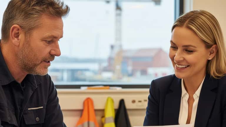 Dansk bygningsarbejder og pensionsrådgiver i Esbjerg gennemgår pensionsopgørelse med nyt 11% bidrag