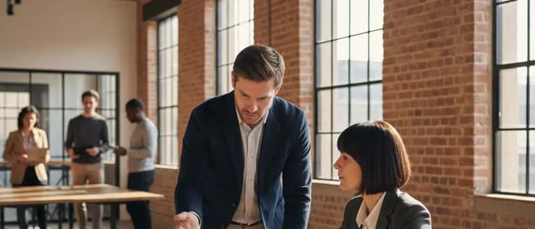 Expert IT indépendant présentant une solution technique à une cliente dans un espace de coworking parisien