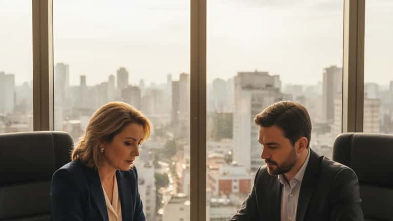 Mulher brasileira revisando documentos de planejamento patrimonial com consultor em São Paulo