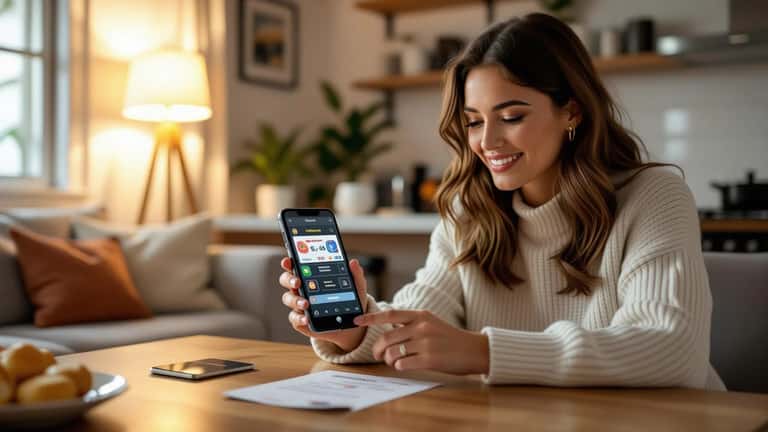 Australian consumer reviewing mobile game in-game purchase on smartphone at home
