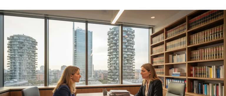 Avvocatessa italiana consulta una famiglia per danni medici subiti all'estero, documenti legali sul tavolo