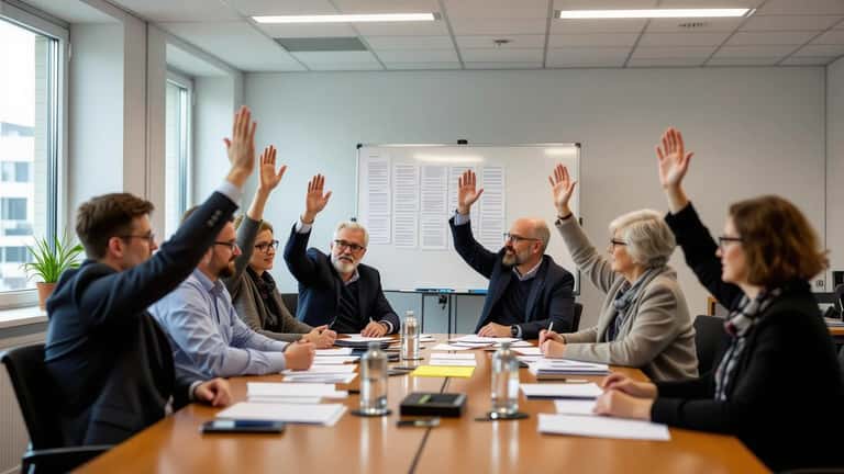 Fackliga representanter håller omröstning om strejk i ett konferensrum i Stockholm 2026