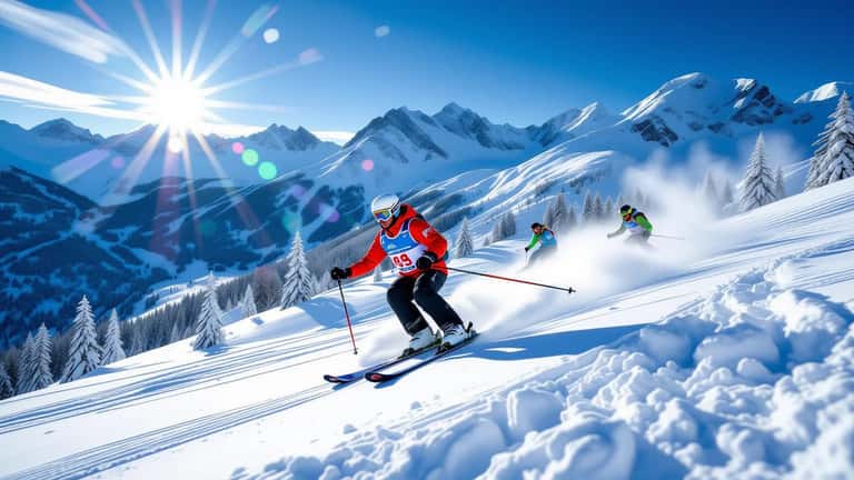 Alpinskidåkare i tävlingsdräkt som svänger genom en slalomport under VM 2026