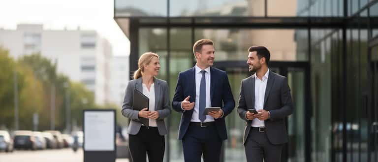 Chartered accountant reviewing documents with a client in a modern British office with natural daylight