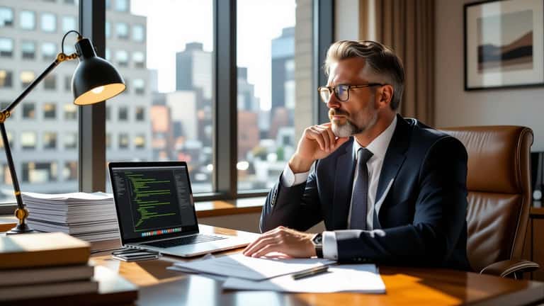 Lawyer hands on keyboard with copyright documents and AI printout on Chicago law firm desk