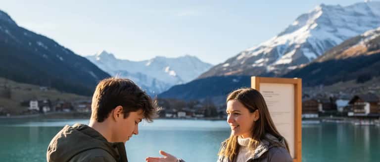 Professeure particulière expliquant des mathématiques à un adolescent dans un appartement suisse avec vue sur le lac Léman