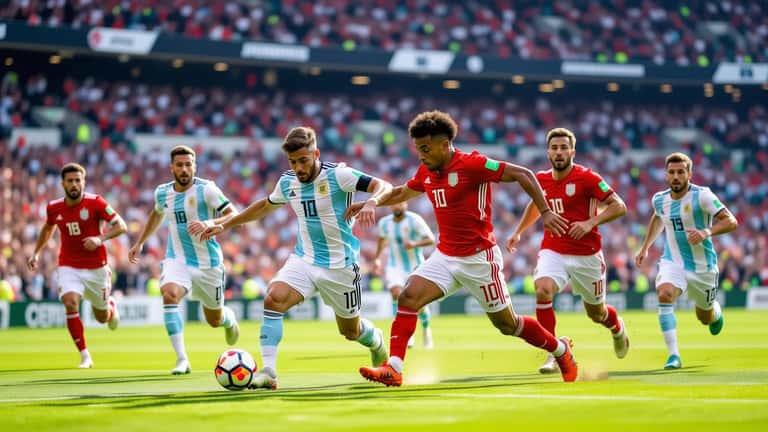 Argentinische und Schweizer Nationalspieler im Zweikampf während eines Länderspiels 2026