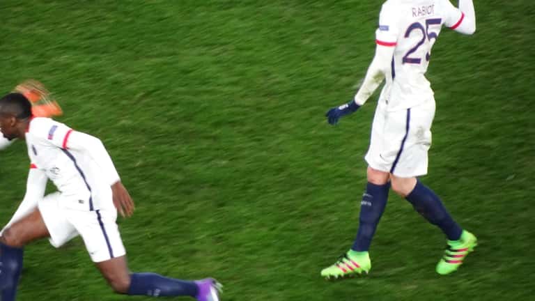 Adrien Rabiot playing for Paris Saint-Germain in the 2016 UEFA Champions League against Chelsea FC