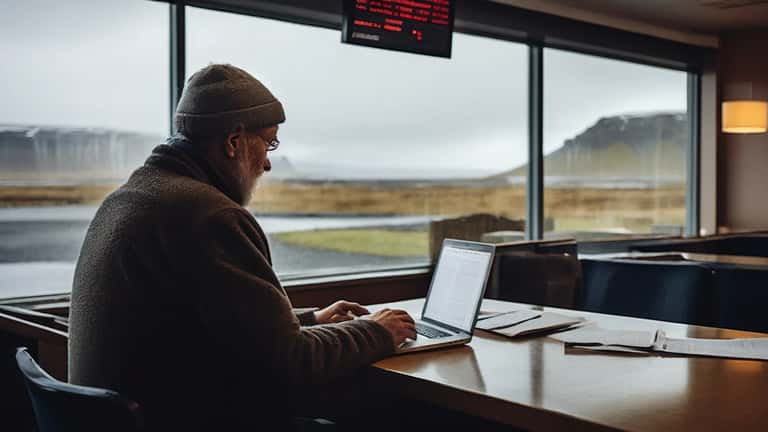 Hótelstjóri skoðar tómar bókanir á fartölvu