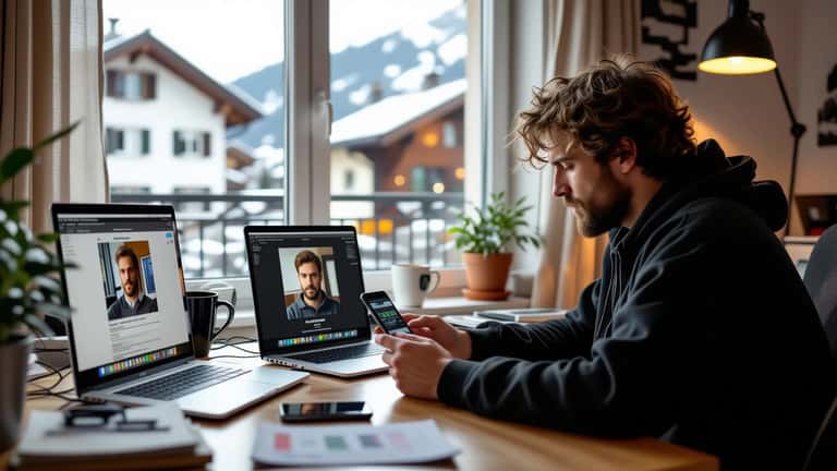 Homme suisse découvrant son profil comparé à un suspect dans un avis de recherche policier sur son téléphone