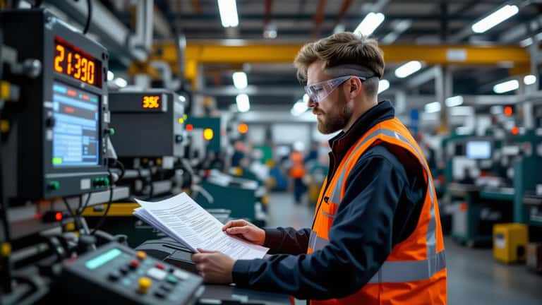 Norsk industritekniker med overtidsskjema på fabrikk i Stavanger, Verkstedsoverenskomsten 2026