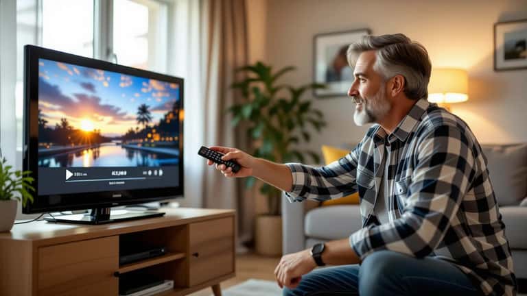 Homem a resintonizar canais de TDT no televisor com o comando para recuperar o RTP1