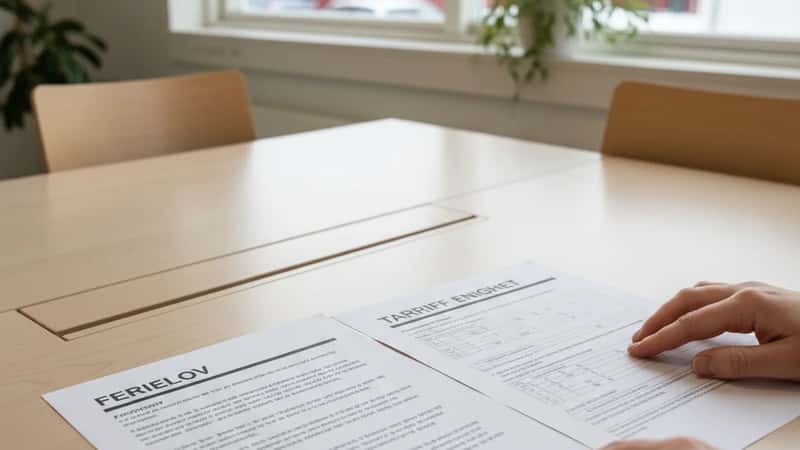 Norsk statsansatt i Lillehammer sammenligner Ferielovens tekst med tariffavtalens vilkår side om side på kontorpult