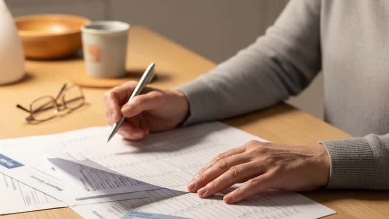 Documents d'assurance maladie LAMal et comparaison de primes sur une table en Suisse