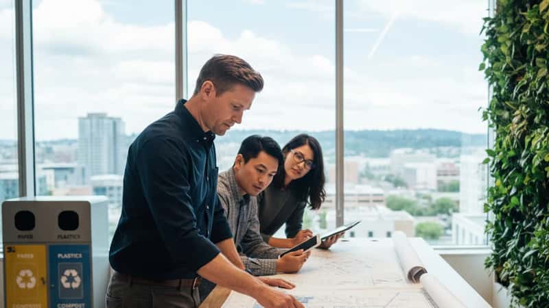 Plastic waste and debris washing onto a Pacific Coast US beach at golden hour, waves receding over environmental waste showing the reality of ocean pollution, no people visible