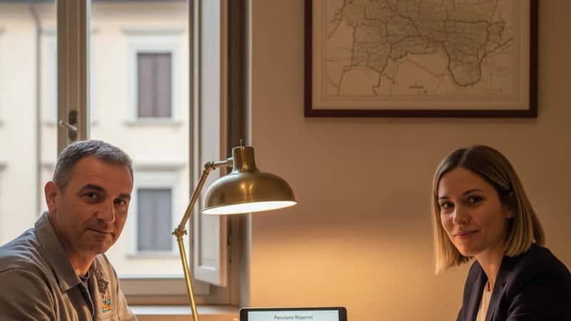 Consulente previdenziale e metalmeccanico artigiano a Brescia analizzano l'estratto conto di Fondapi in una sala riunioni