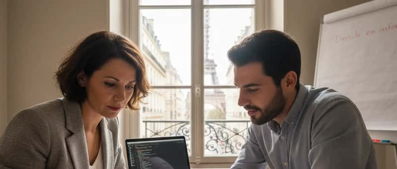 IT technician configuring a workstation with network patch panel and Ethernet cables in background