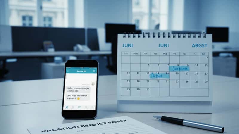 Semesteransökan, kalender och HR-chatt på ett kontor i Sverige – detalj