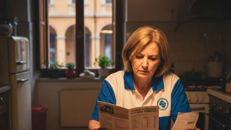 Lavoratrice del settore pulizie a Bologna studia i documenti del fondo pensione a casa
