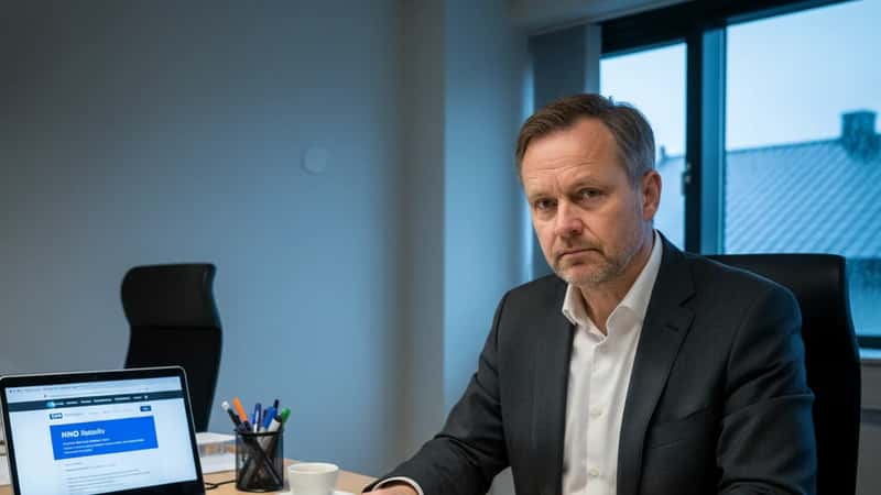 Norsk hotelldirektør gjennomgår tariffavtaledokumenter på kontor i Trondheim under lønnsoppgjøret 2026