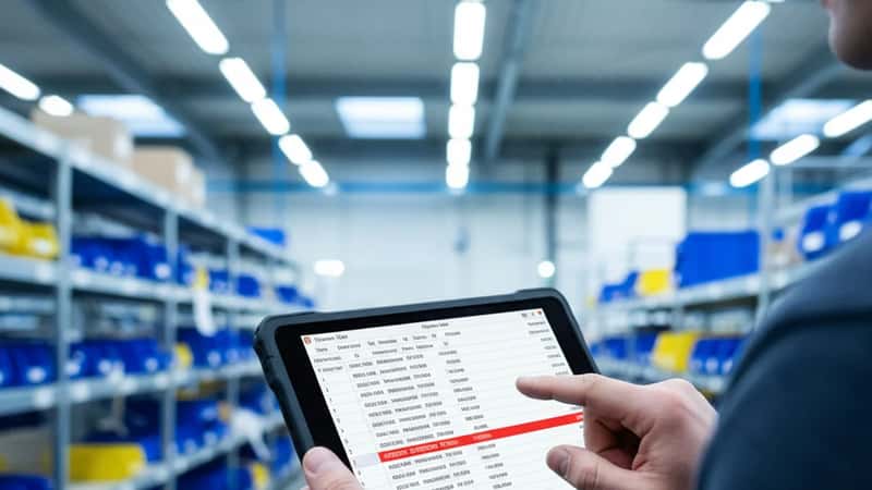 Digital tidsregistreringsskærm med overarbejdstimer fremhævet i Horsens industrivirksomhed
