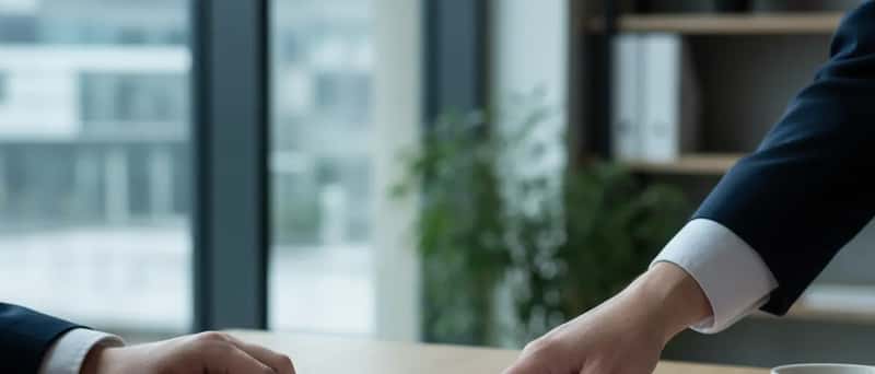 Hände zeigen auf ein IT-Sicherheitsaudit-Dokument auf einem Schreibtisch neben einem Laptop