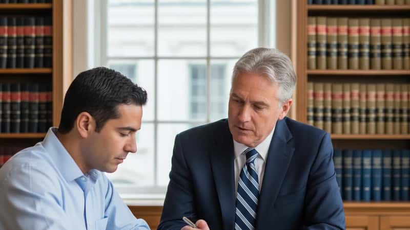 Employment attorney explaining final paycheck rights to client in a suburban New Orleans consultation room