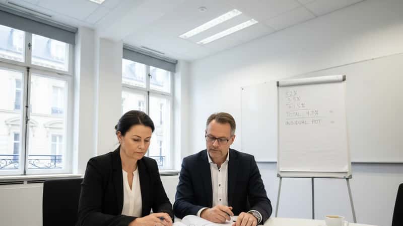 Rektor och facklig representant i Malmö granskar kollektivavtal vid runt bord inför löneförhandling