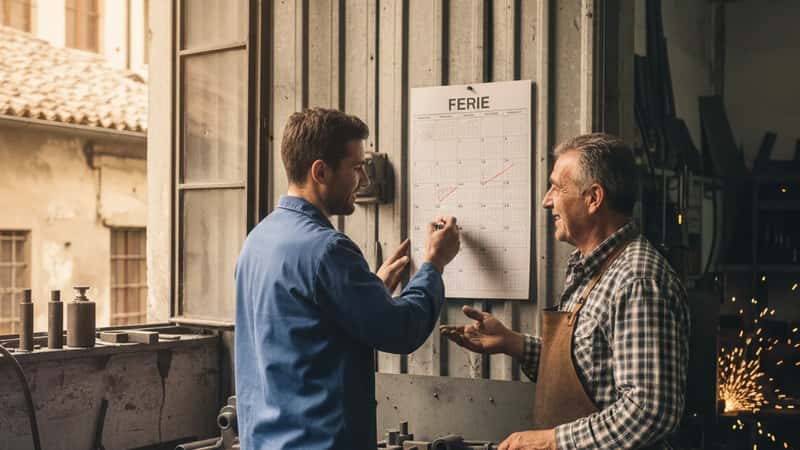 Lavoratrice HR a Verona confronta calendari ferie di due contratti collettivi in un ufficio aziendale artigianale