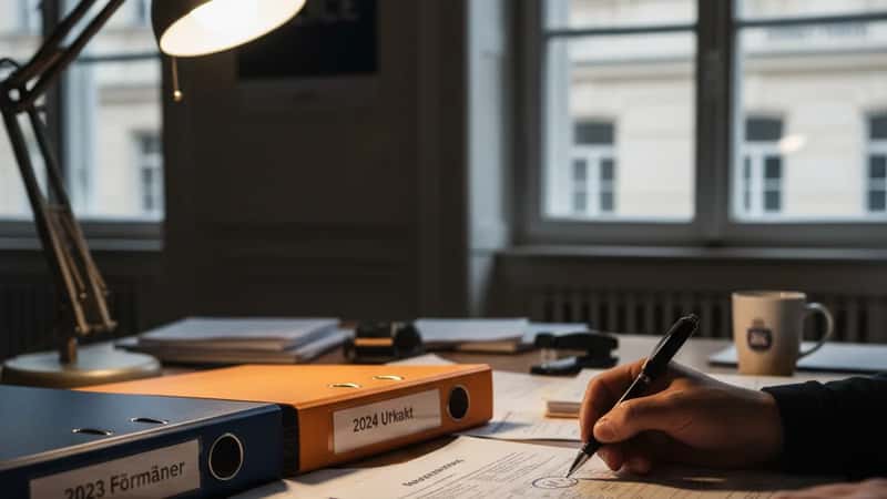 Handskriven jämförelse av pensionsvillkor 1,5% vs 1,7% på policyfolder i Stockholms polisfackkontor, penna markerar förändringen