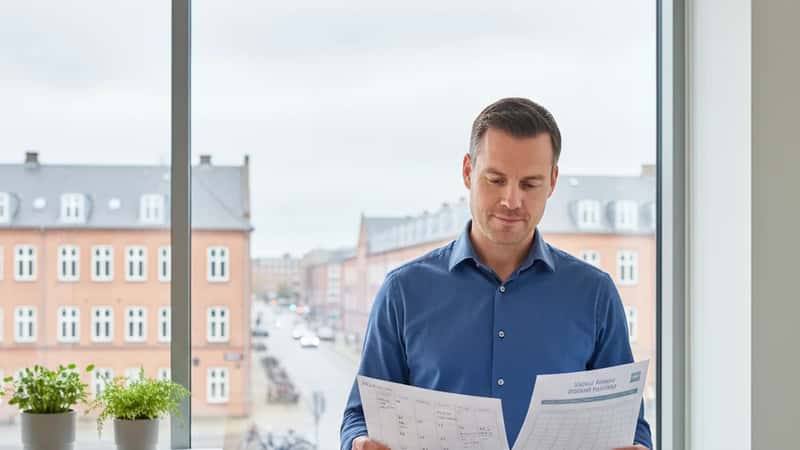 Dansk HR-medarbejder i Aarhus gennemgår skolekalender og ferieplan ved et skrivebord