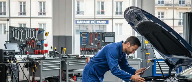 Kfz-Mechaniker arbeitet konzentriert an einem Motor in einer österreichischen Werkstatt