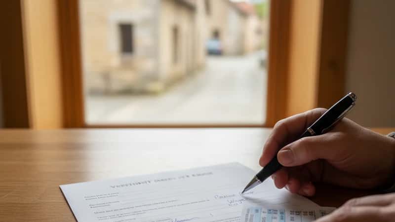 VT DOL wage claim form being filled out on a Montpelier kitchen table with paycheck stub alongside, documenting a final paycheck dispute