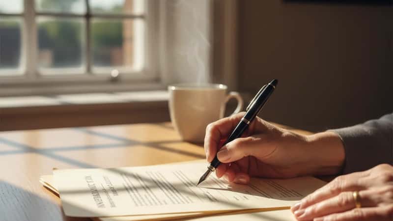 Financial adviser and client reviewing inheritance tax documents at an oak desk in a Bristol Victorian consultation room