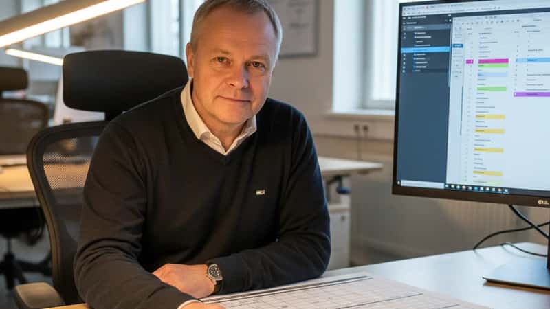 Paperiteollisuuden vuorosuunnittelija tarkastelee viikottaista työvuorolistaa Jyväskylän tehtaalla