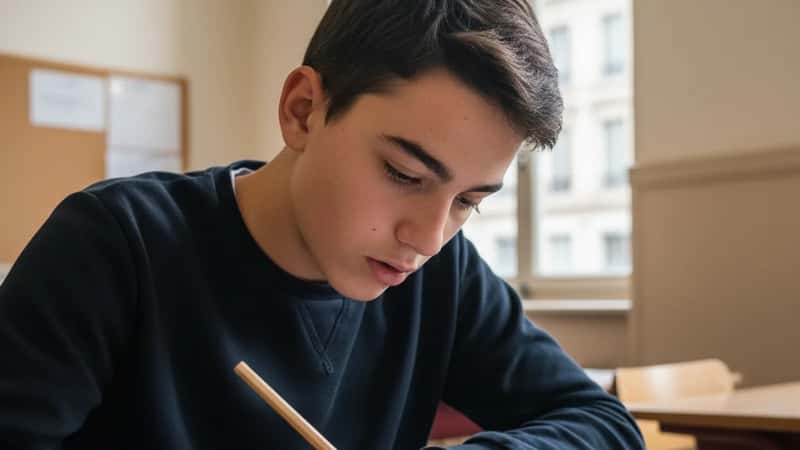 Lycéen français remplissant un questionnaire d'orientation scolaire au bureau