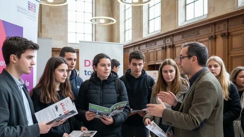 Groupe de lycéens français lors d'une journée portes ouvertes universitaire à Toulouse