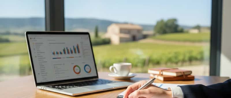 Financial adviser reviewing an investment portfolio with a client at a timber desk in an Australian office