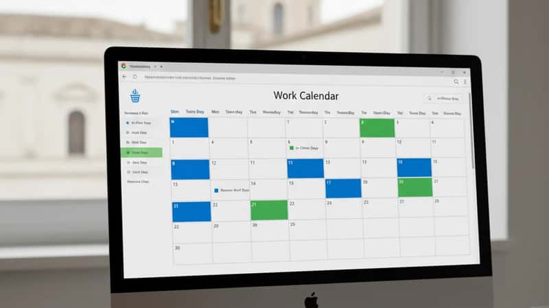 Schermata calendario ibrido con giorni di smart working e lavoro in ufficio per dipendente TLC a Bari